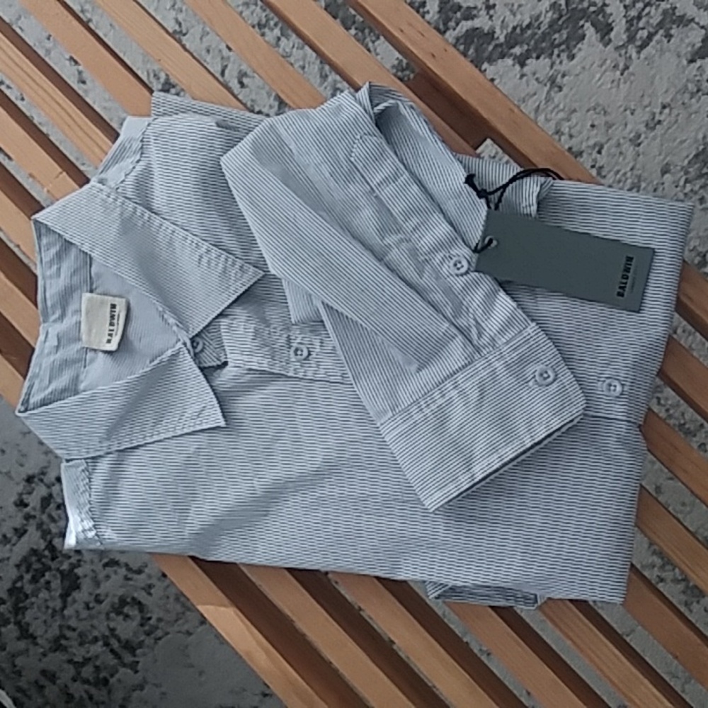 BALDWIN Kansas City | blue /white striped long sleeve woven | M